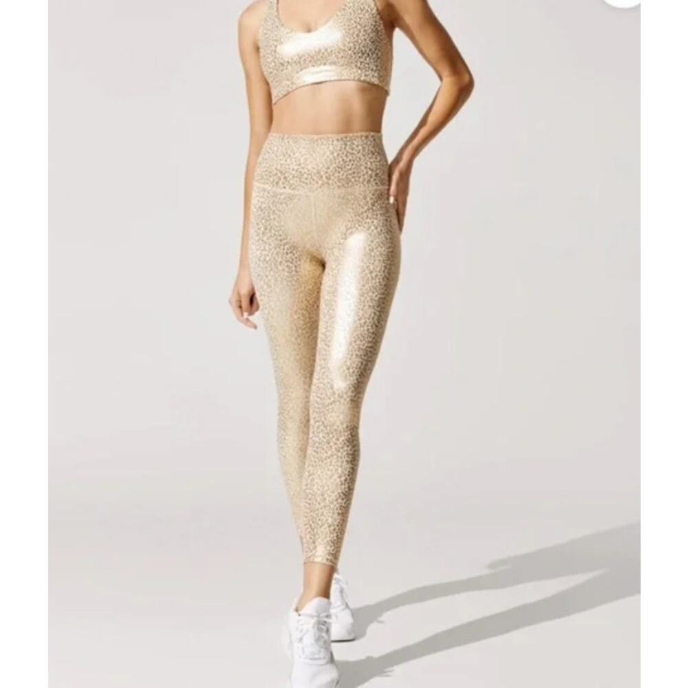 Carbon38 Leggings Gold Metallic Leopard Cheetah High Waist Yoga Fitness Size S